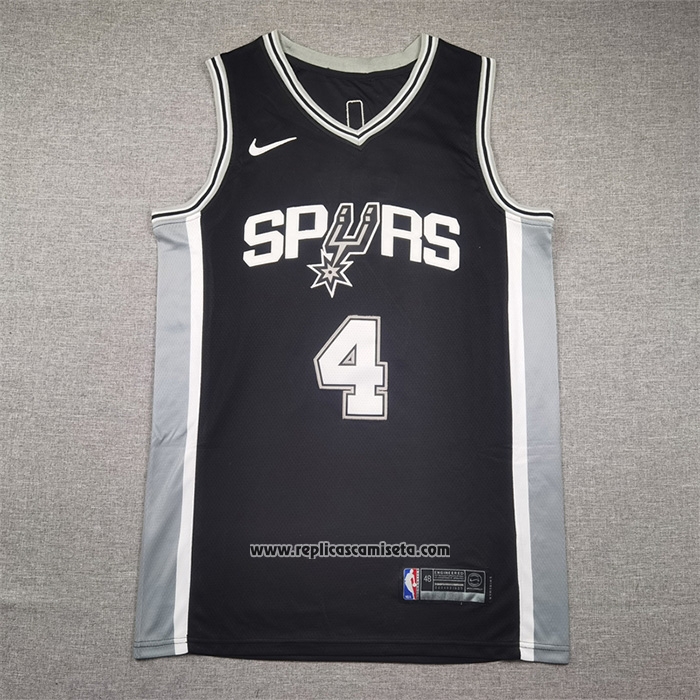 Camiseta San Antonio Spurs DeAaron Fox NO 4 Icon 2024-25 Negro